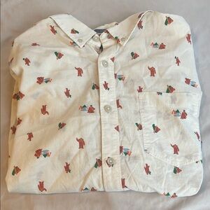 Men’s Eddie Bauer Light Beige Shirt with Sasquatch and Fishing Design